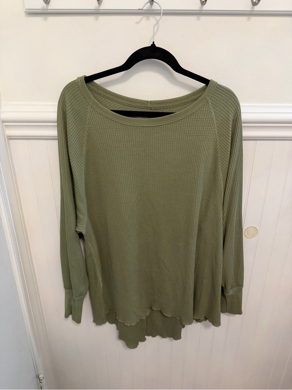 Free People Olive Green Waffle Long Sleeve Top